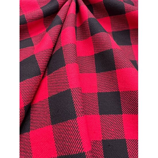 Джинс с начесом 100% хб мягкая утепленная для пижам, скатертей 150 см клетка красная черная в клетку 39022-5