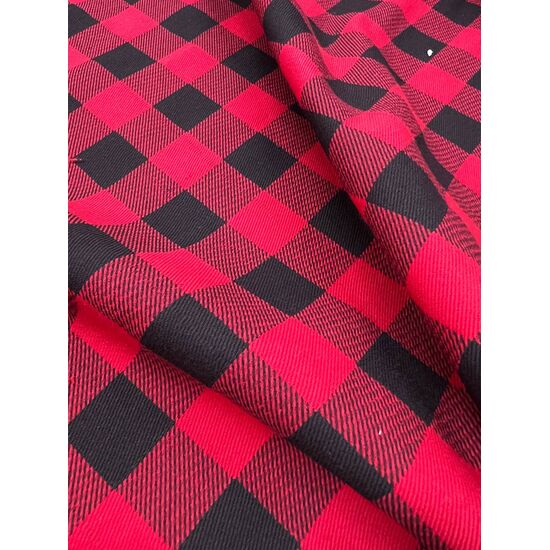 Джинс с начесом 100% хб мягкая утепленная для пижам, скатертей 150 см клетка красная черная в клетку 39022-6