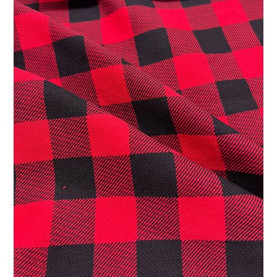 Джинс с начесом 100% хб мягкая утепленная для пижам, скатертей 150 см клетка красная черная в клетку 39022-3